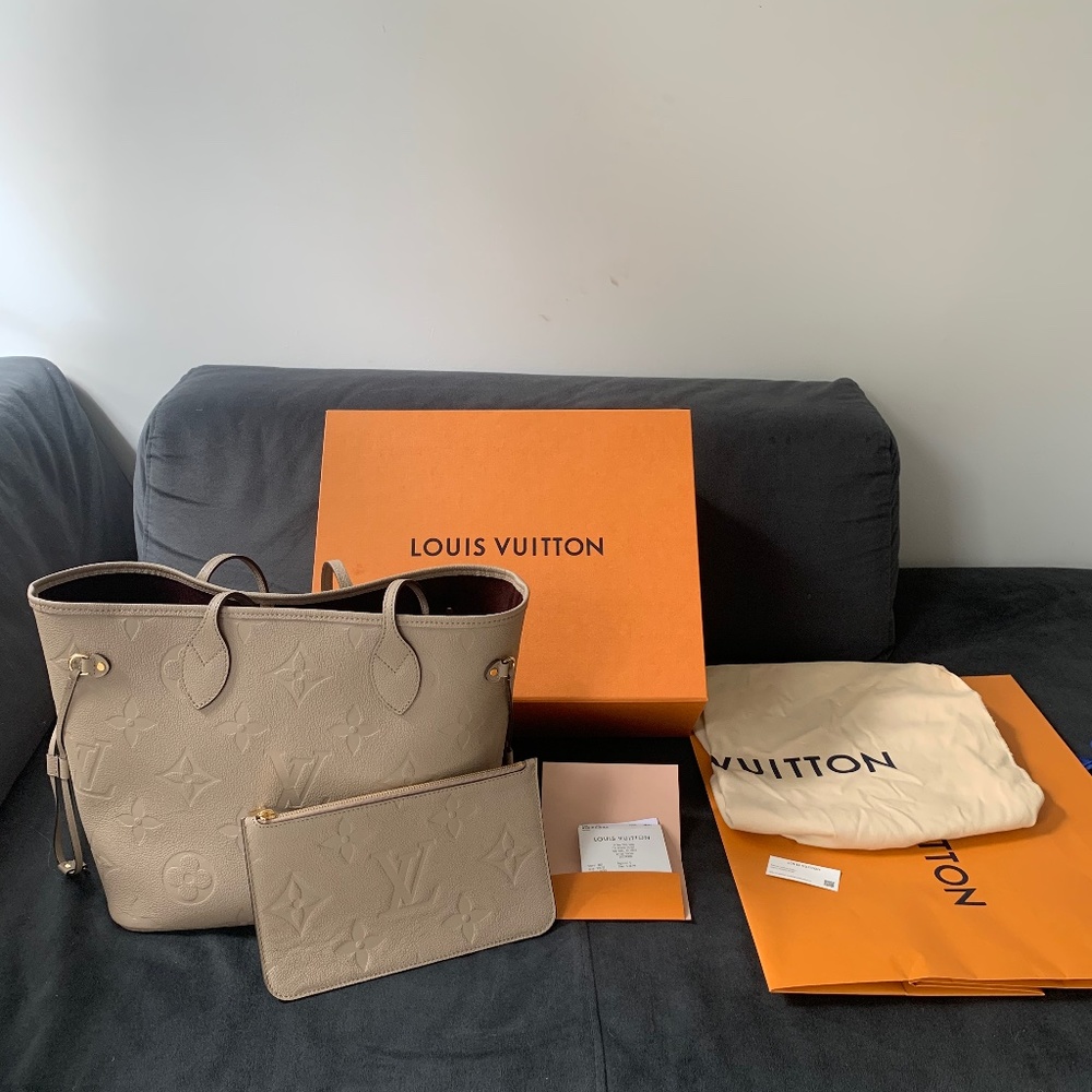 Louis Vuitton Neverfull new in box leather MM bag WITHOUT POUCH